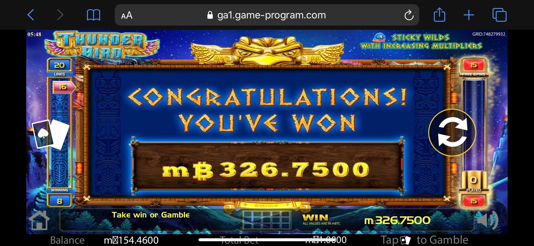 Thunder Bird slot huge win at mBitcasino!
