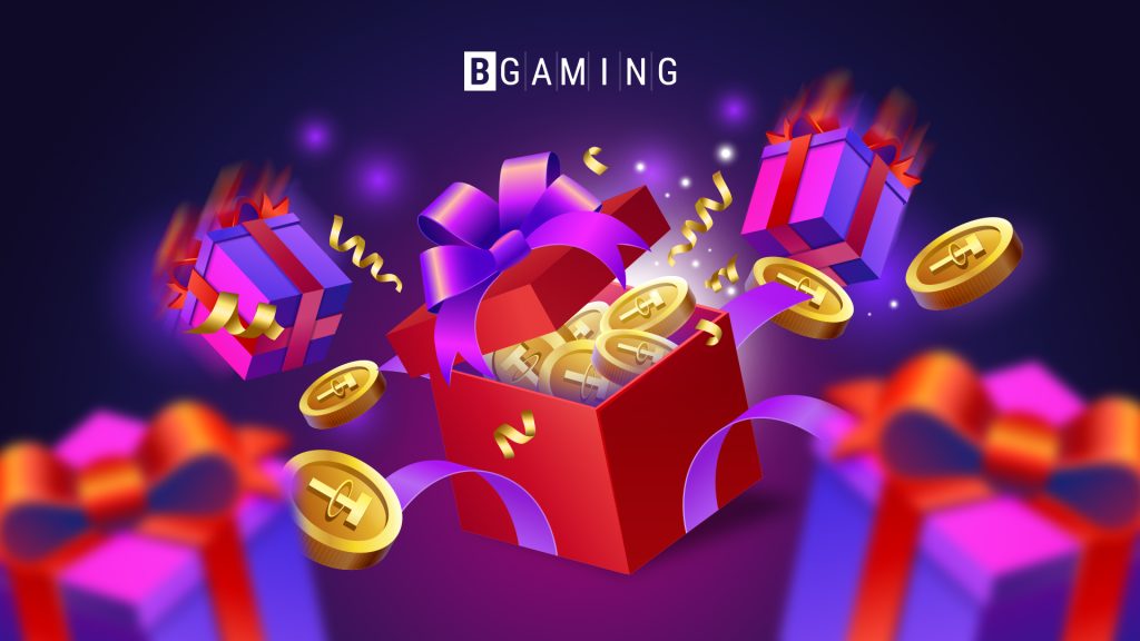 One central Christmas gifts with coins around, surrounded by other Christmas gifts