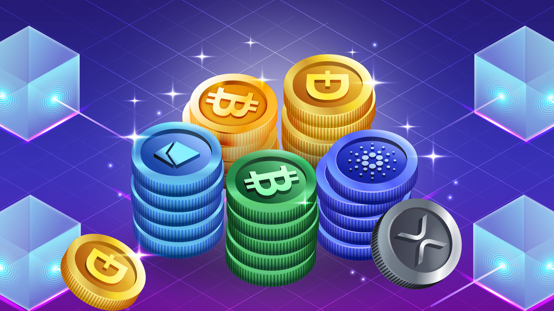 cryptocurrencies on a blockchain background